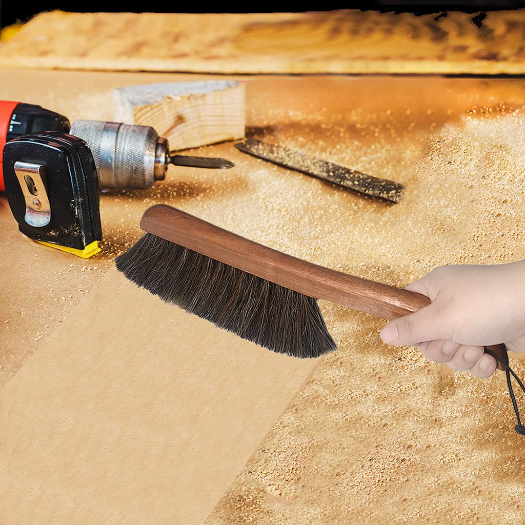 Counter Brush for Drafting, Patio, Bed, Fireplace, Woodworking, Outdoor Furniture Cleaning, Horsehair Shop Bench Brush, Wood Hand Broom Brush, 2