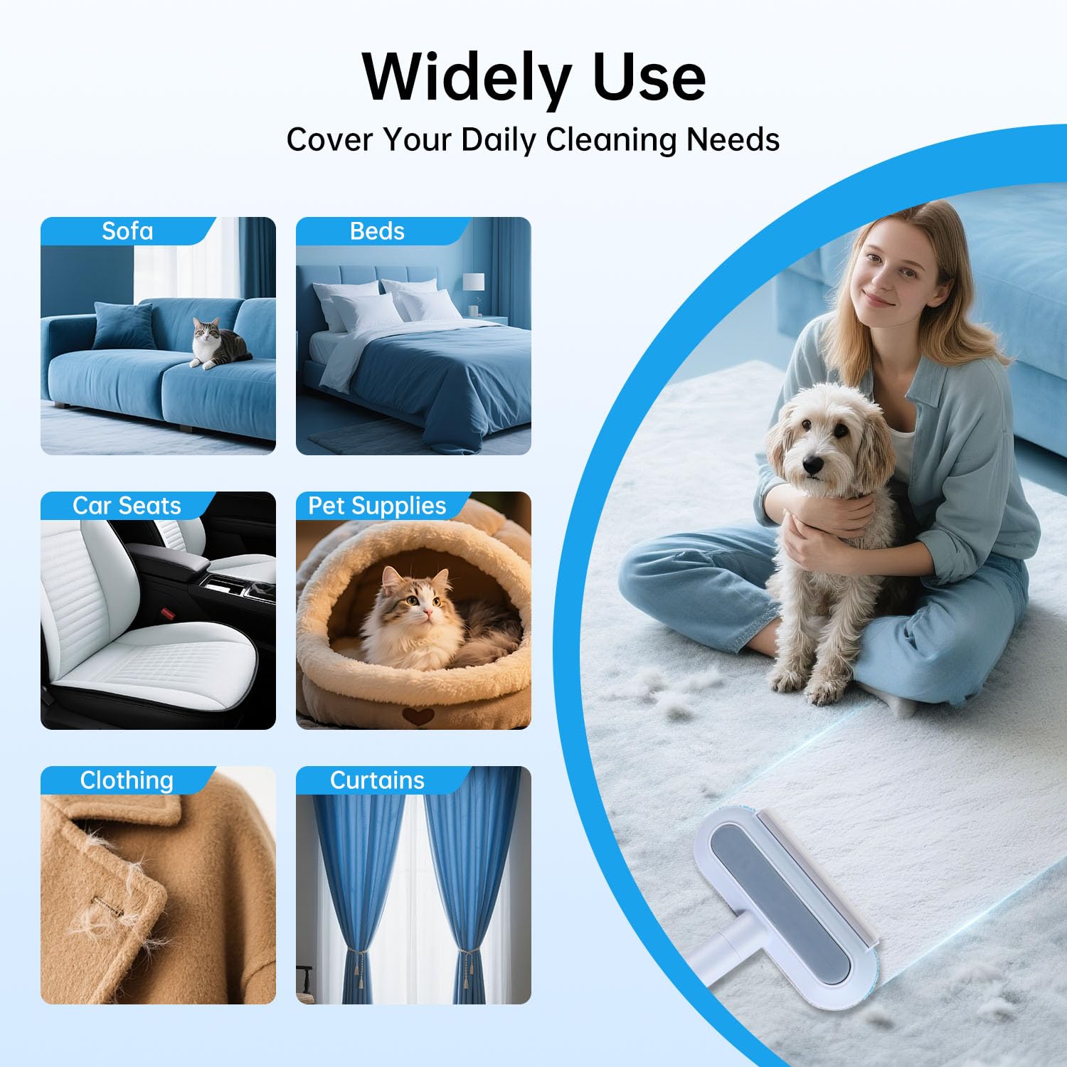 Multifunctional Pet Hair Remover Tool for Furniture, Reusable Washable Dog and Cat Hair Lint Removal Brush, 4 in 1 17.3Inch Extendable, Adjustable