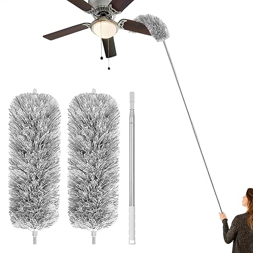 Feather Duster for Cleaning Extendable - Feather Duster for Cleaning The Indoor. 110 in Long Duster with Extension Pole for Clean Ceilings and Fans