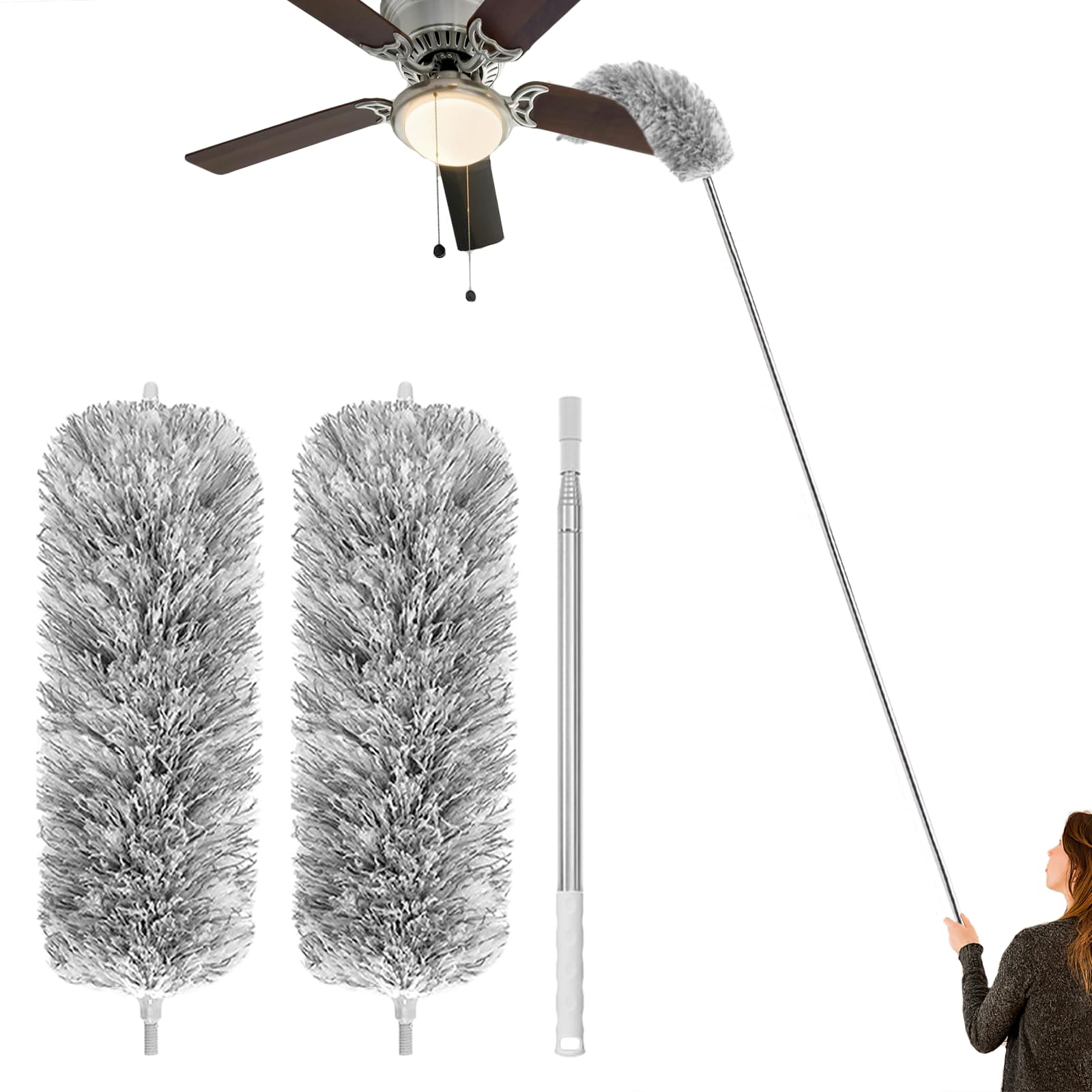 Feather Duster for Cleaning Extendable - Feather Duster for Cleaning The Indoor. 110 in Long Duster with Extension Pole for Clean Ceilings and Fans