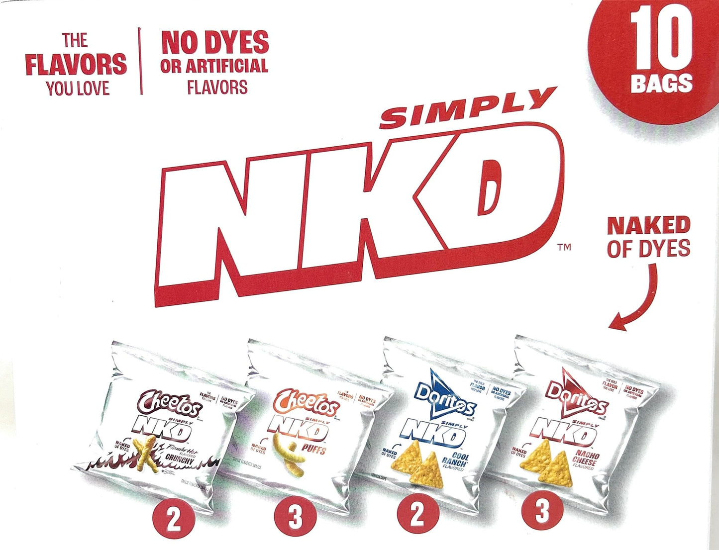 Simply NKD Chips Variety Snack Pack - No Dyes No Artificial Flavors - Doritos & Cheetos - 10 bags