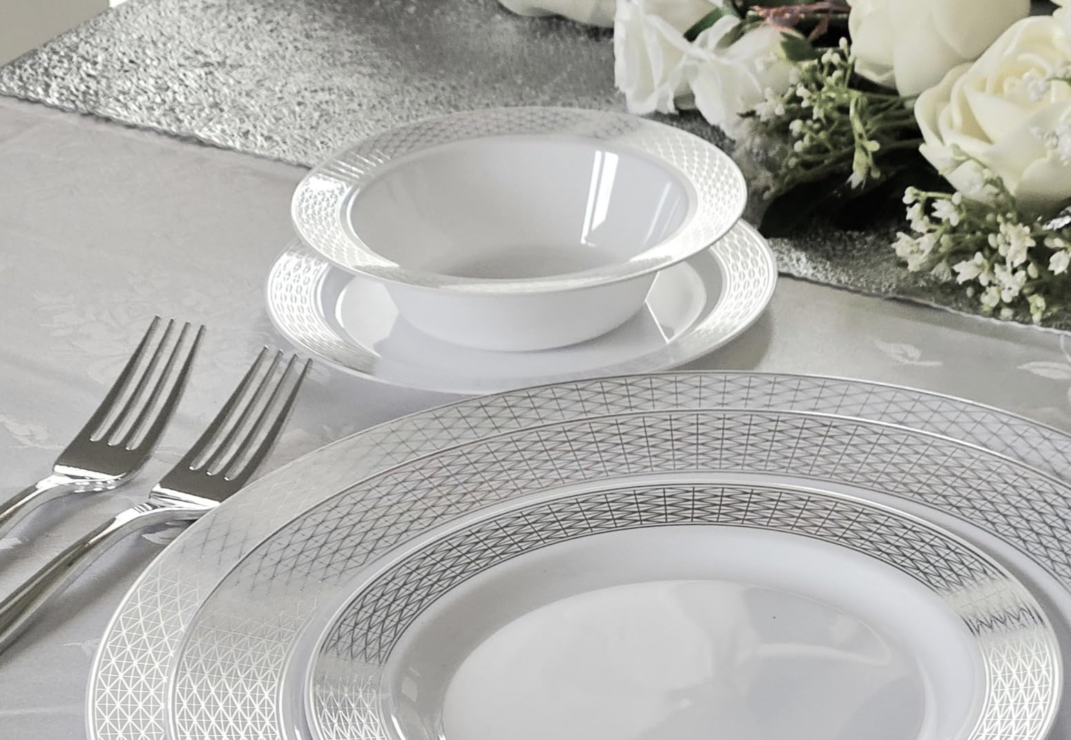 " OCCASIONS " 50 Plates Pack (25 Guests)-Heavyweight Wedding Party Disposable Plastic Plate Set -25 x 10.5'' Dinner + 25 x 7.5'' Salad/Dessert plates