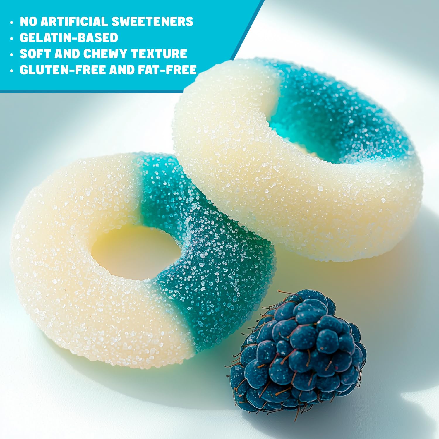 Gummy Candy Bulk BLUE RASPBERRY Rings 1 lb - Soft and Chewy Gummies in Resealable Bag, Light Sugar Coated, Gluten Free