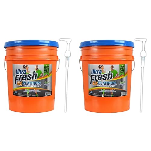 Ultra Fresh Platinum Sport 5 Gallon 6X Laundry Detergent Suitable for All Machine Type and Up to 640 Laundry Loads with Pump (2 Pack)