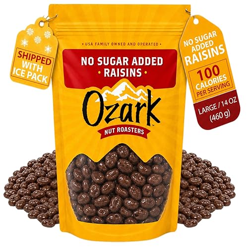 OZARK NUT ROASTERS, No Sugar Added Chocolate Raisins, Gourmet Creamy Milk Chocolate Covered Raisin Snacks, 14 oz, Pack of 1