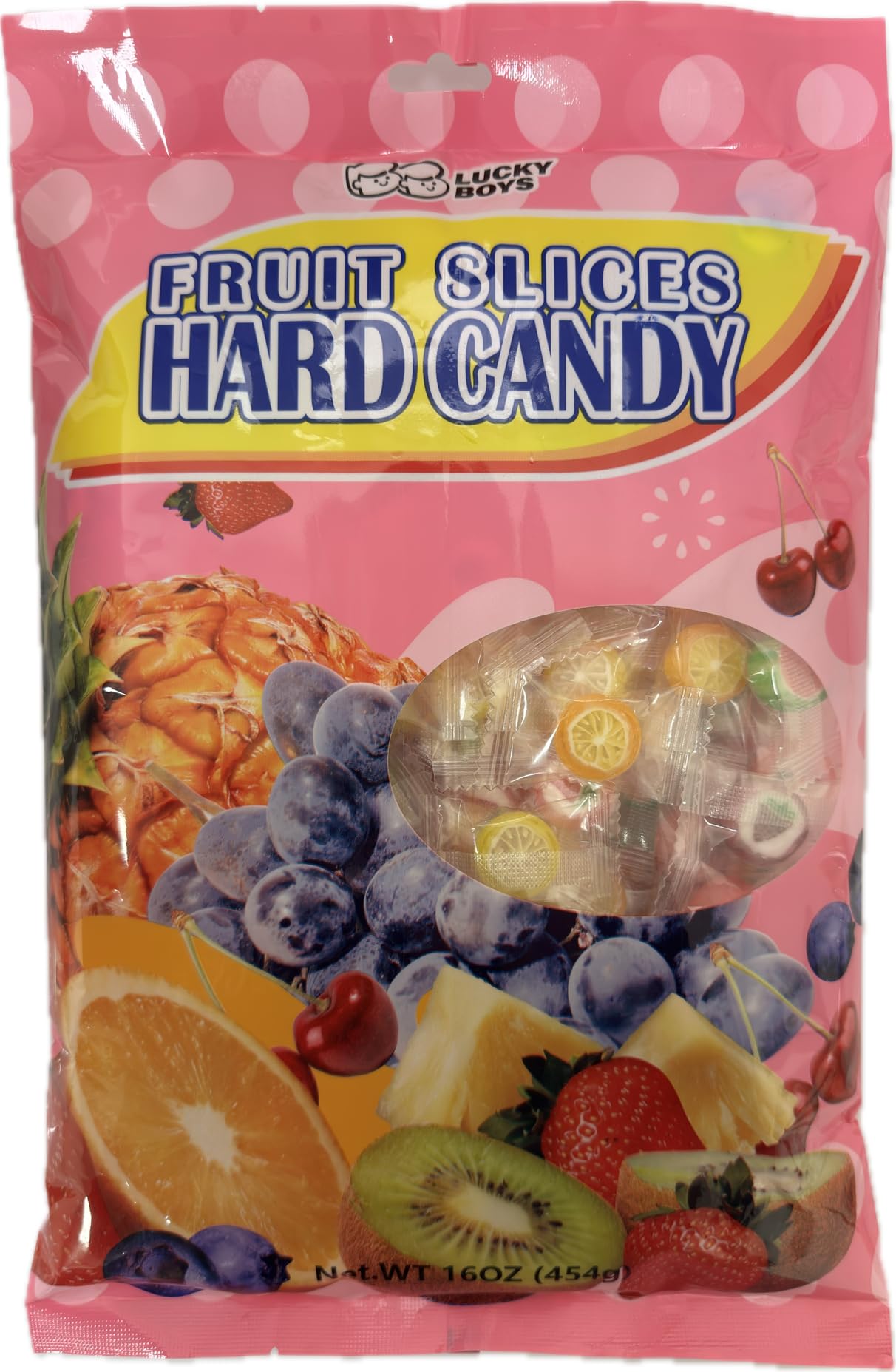 Lucky Boys Fruit Slices Candy Hard Candy Bulk 1 lb Bag of Individually Wrapped Small Candy Variety Fruity Flavors Great for Office, Reception, Buffet