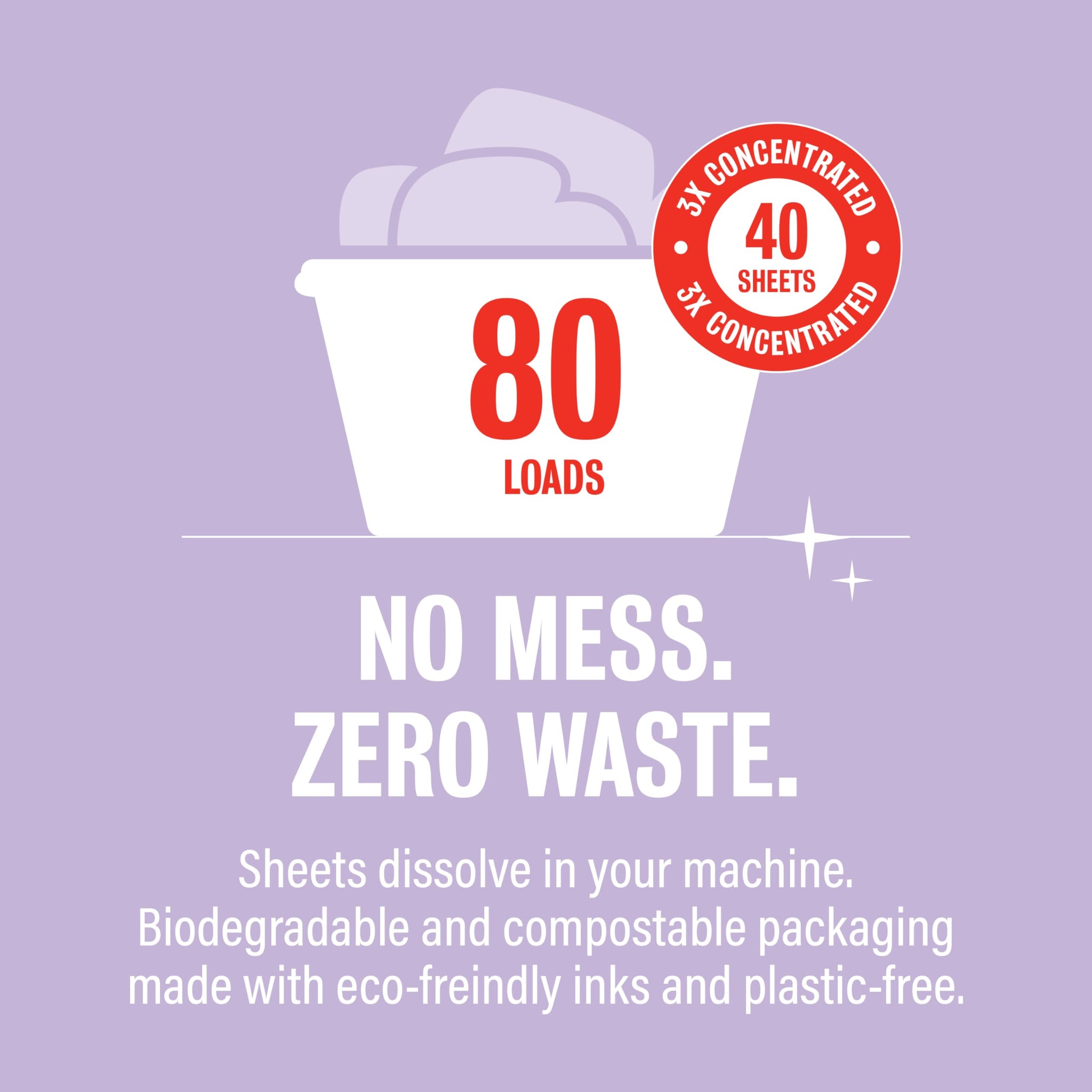 Rebel Green Small But Mighty Laundry Detergent Sheets - Zero Waste Laundry Solution - 40 Pre-Measured Washing Machine Sheets for 80 Loads, Lavender