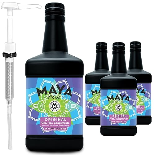 Maya Heritage Chai, Original Tea Concentrate, 64 Fl Oz, Pack of 4 with 1 Pump
