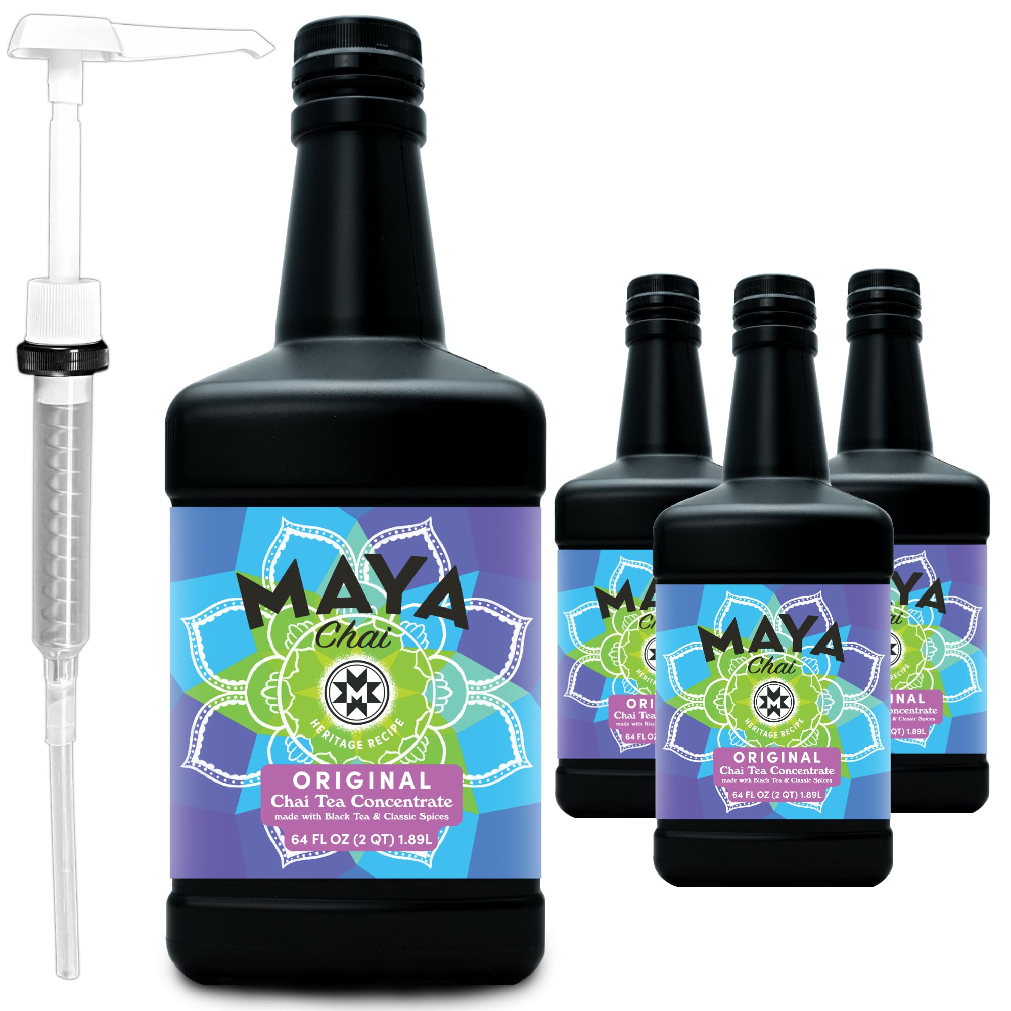 Maya Heritage Chai, Original Tea Concentrate, 64 Fl Oz, Pack of 4 with 1 Pump