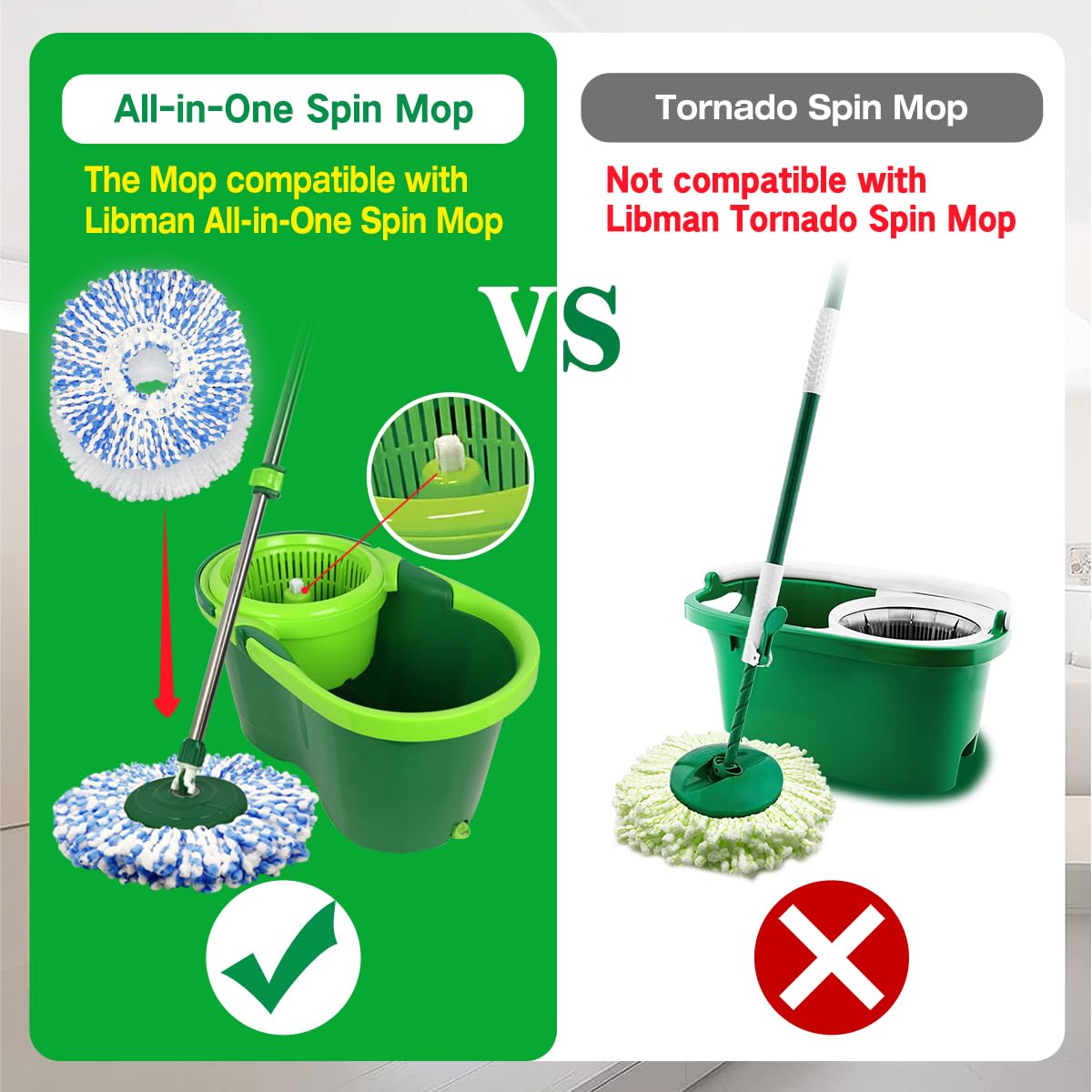 4 Pack Mop Head Replacement Compatible with Libman All-in-One Clean Spin Mop and Bucket System, Microfiber Spin Mop Replacement Head, Easy to Replace