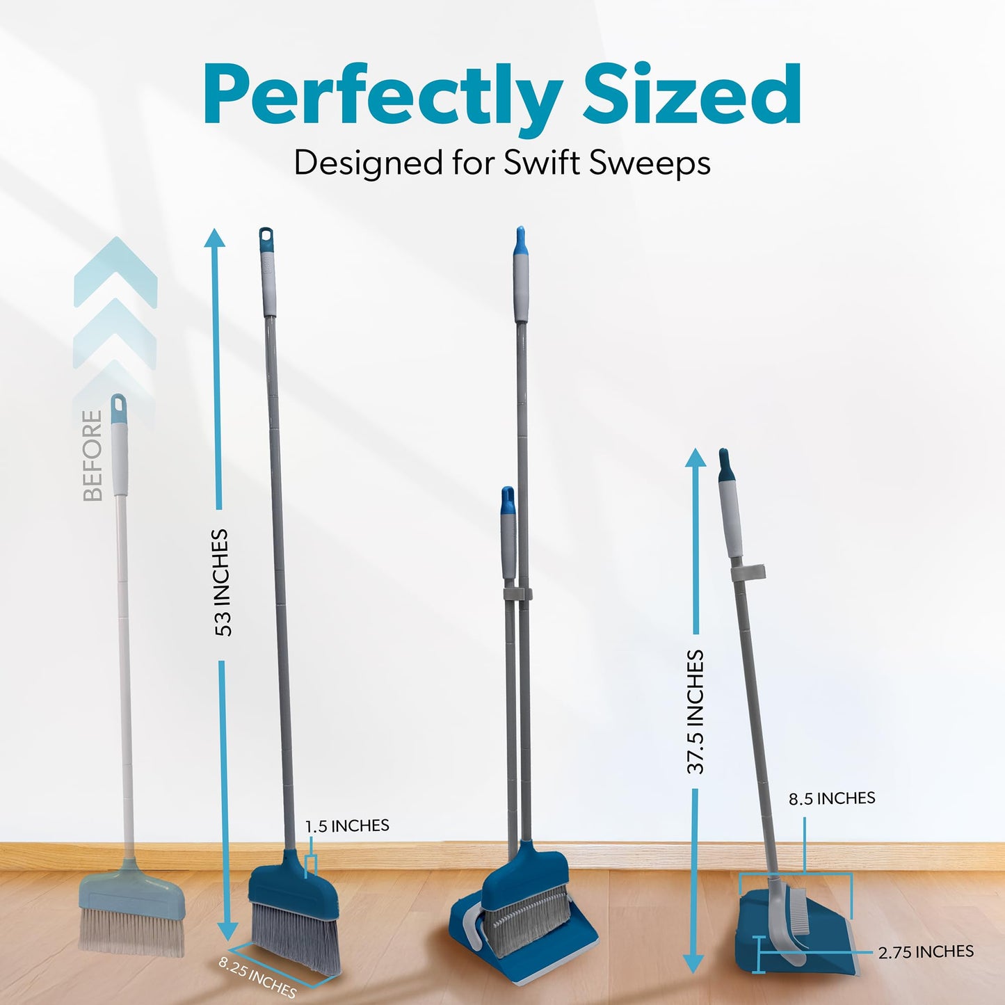 BLACK+DECKER Butler Broom & Dustpan Set - Stand-Up Design - Lightweight, Space-Saving Combo for Kitchen, Living Room, Bathroom, Lobby Floors - Home
