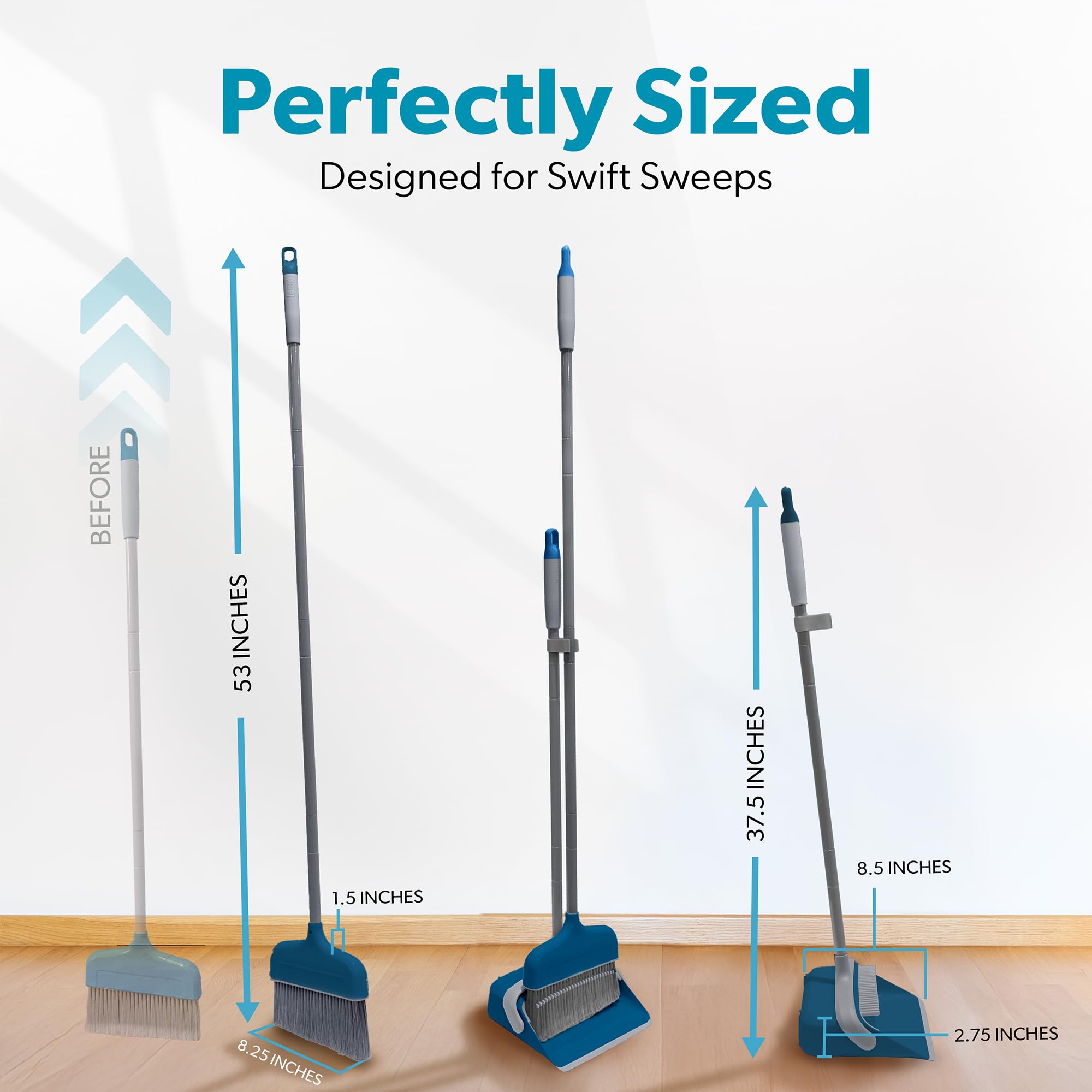 BLACK+DECKER Butler Broom & Dustpan Set - Stand-Up Design - Lightweight, Space-Saving Combo for Kitchen, Living Room, Bathroom, Lobby Floors - Home