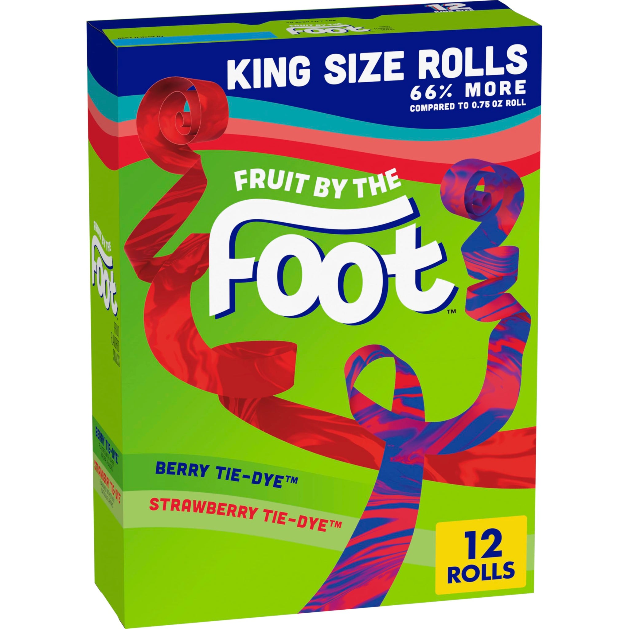 Fruit by the Foot Fruit Flavored Snacks, Berry and Strawberry Tie-Dye, 12 King Size Rolls, 15 oz