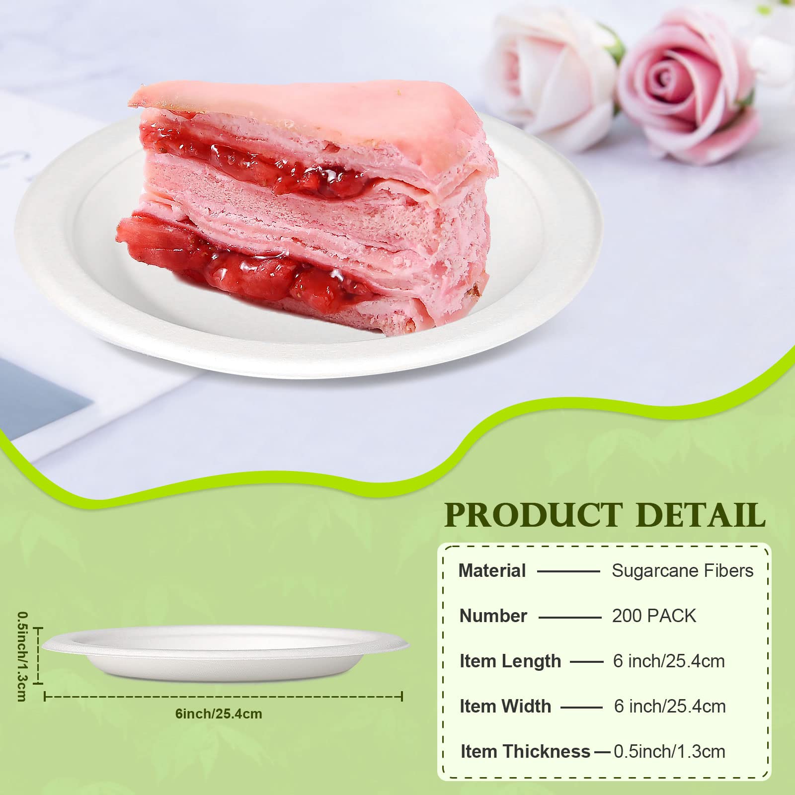 GREENESAGE Small Paper Plates 6 inch, 200 Pack Compostable Disposable Plates for Dessert, Cake, Appetizer