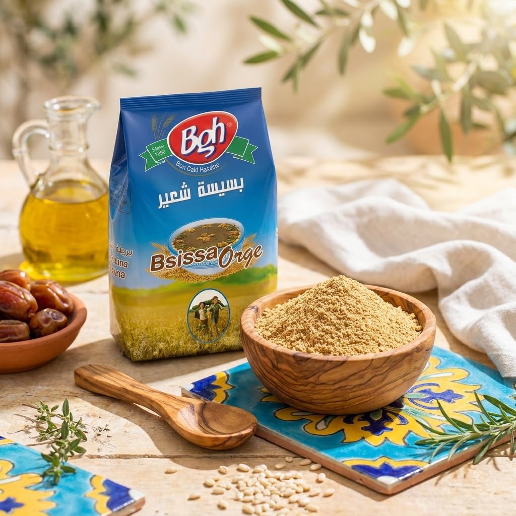 Bsissa Traditional Cereal Mix - Blé, Barley (Orge) & Nuts (Fruits Secs) Variations - Ben Gaid Hassine BGH, Roasted Grain Flour Blend, Authentic