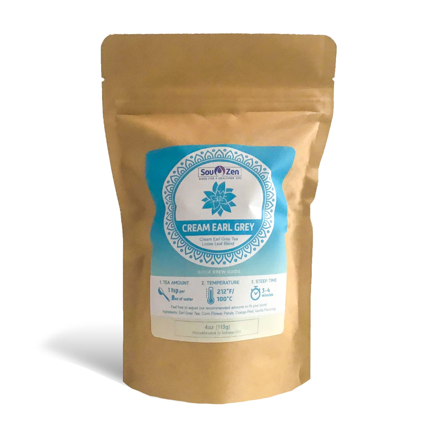 Sou Zen Cream Earl Grey 4oz (113g) Loose Leaf Tea | Premium Quality Tea Leaves and Ingredients | Creamy Vanilla Taste and Naturally Organic
