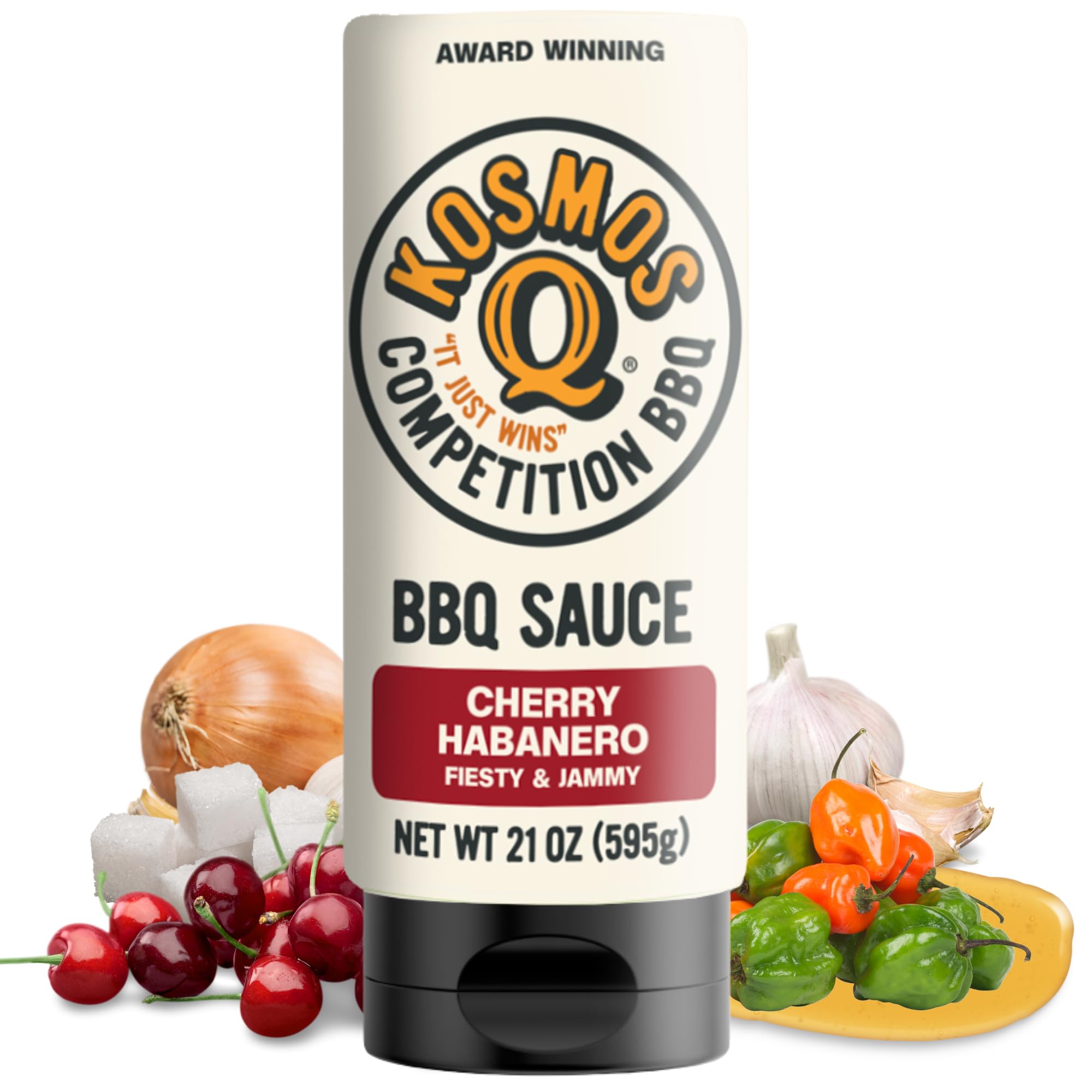 Kosmos Q New Cherry Habanero BBQ Sauce, Sweet & Spicy Barbecue Sauce with Tart Cherries & Habanero Heat for Ribs, Pork, Chicken, & Brisket, BBQ Glaze