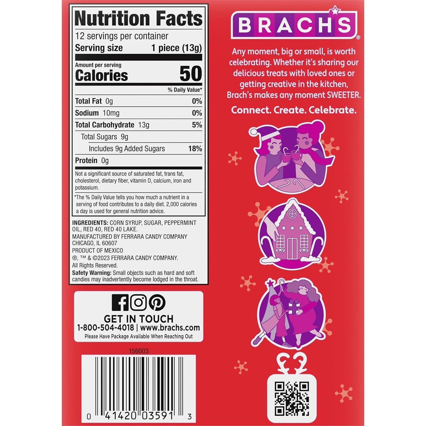 Brachs Red & White Peppermint Candy Canes, Christmas Candy, Holiday