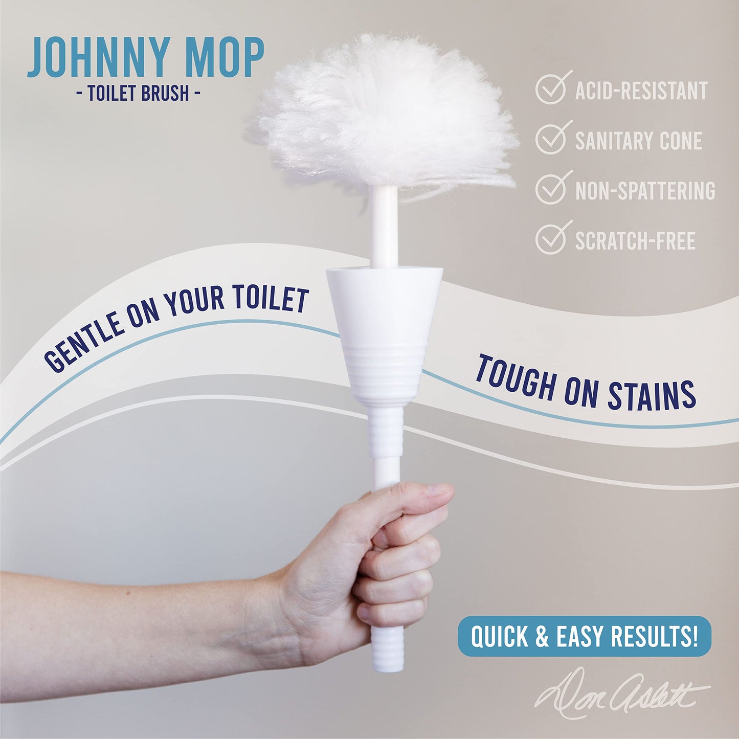 Don Aslett Johnny Mop | Set of 2 Toilet Brushes | 14" Handle to Easily Clean Toilet or Shower | Scratch Free Bowl Swab | Safe to Use with Your