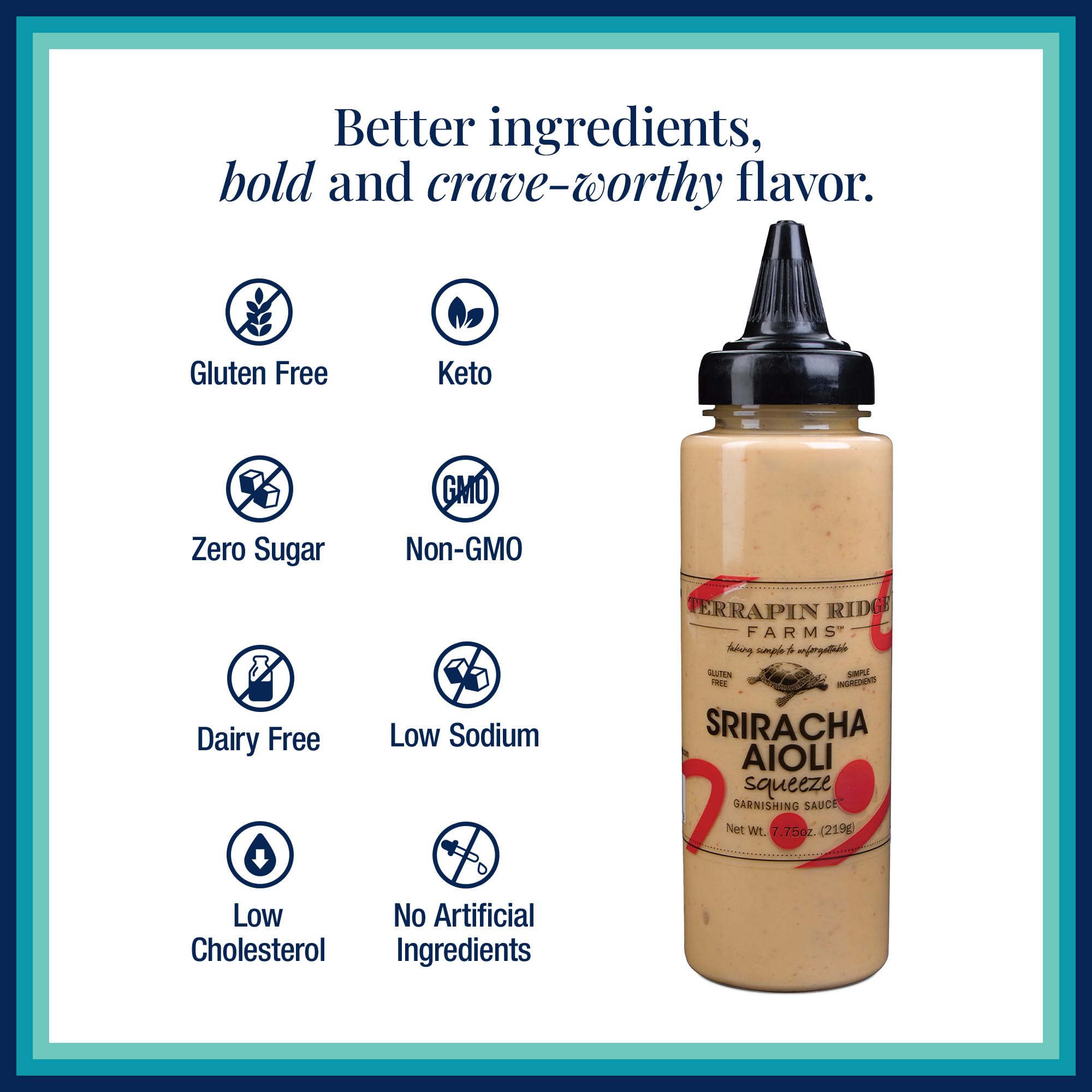 Terrapin Ridge Farms Sriracha Aioli Garnishing Sauce - Creamy with Red Chile Heat & Citrus - Perfect for Deviled Eggs, Sandwiches, and Grilled Meats