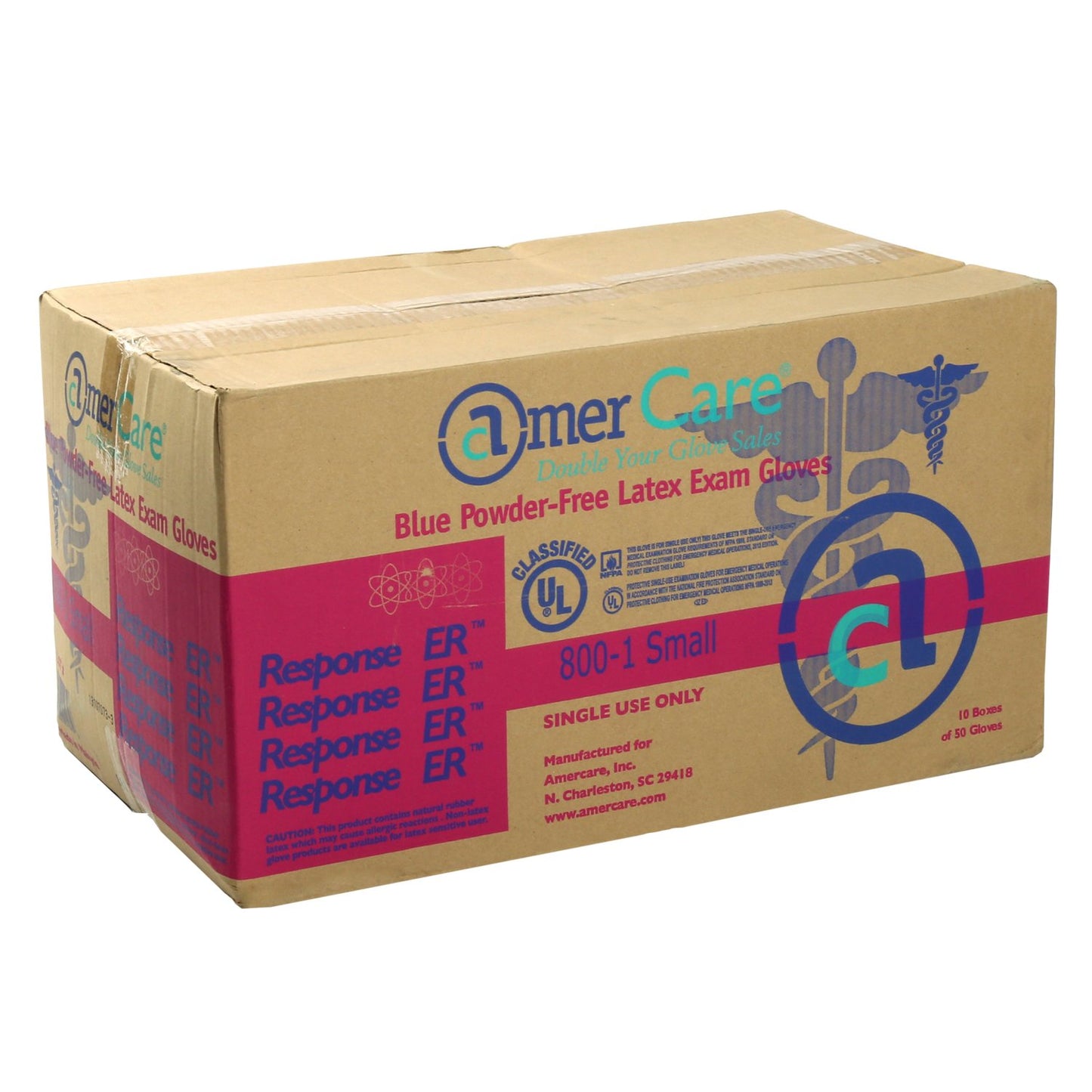 AmerCare Response ER Powder Free Latex Exam Gloves for Medical Professionals, Small, Case of 500