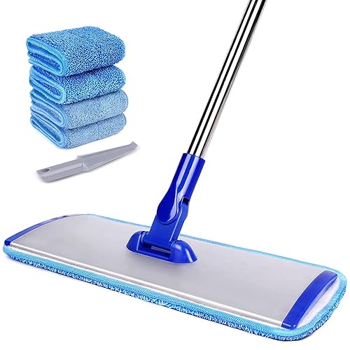 18" Professional Microfiber Mop Floor Cleaning mop, Flat Mop with Stainless Steel Handle,4 Reusable Washable Mop Pads and mop Pads Brush,Microfiber
