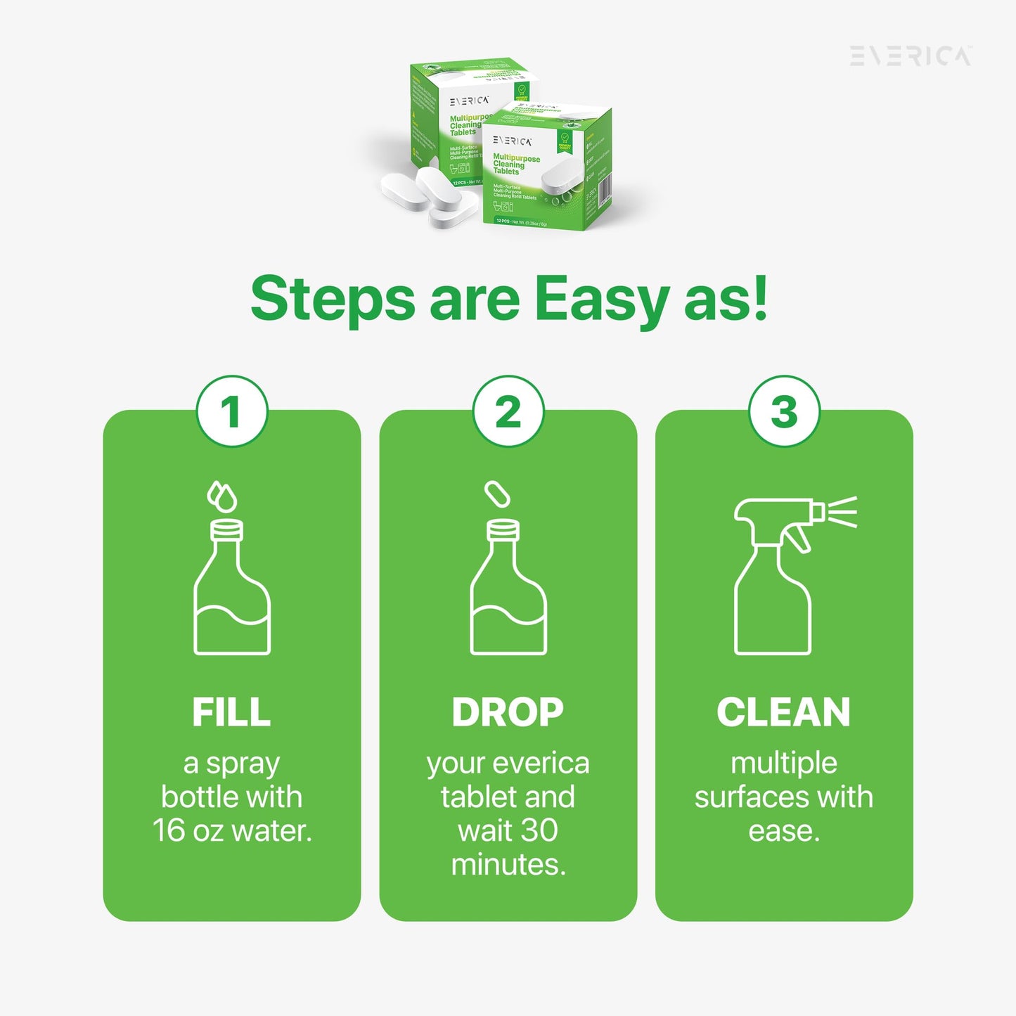 EVERICA Multipurpose Cleaning Tablets - Powerful All-Purpose Cleaner for Water Bottles Surfaces - Eco-Friendly and Gentle - 12 Pack Aloe Scented