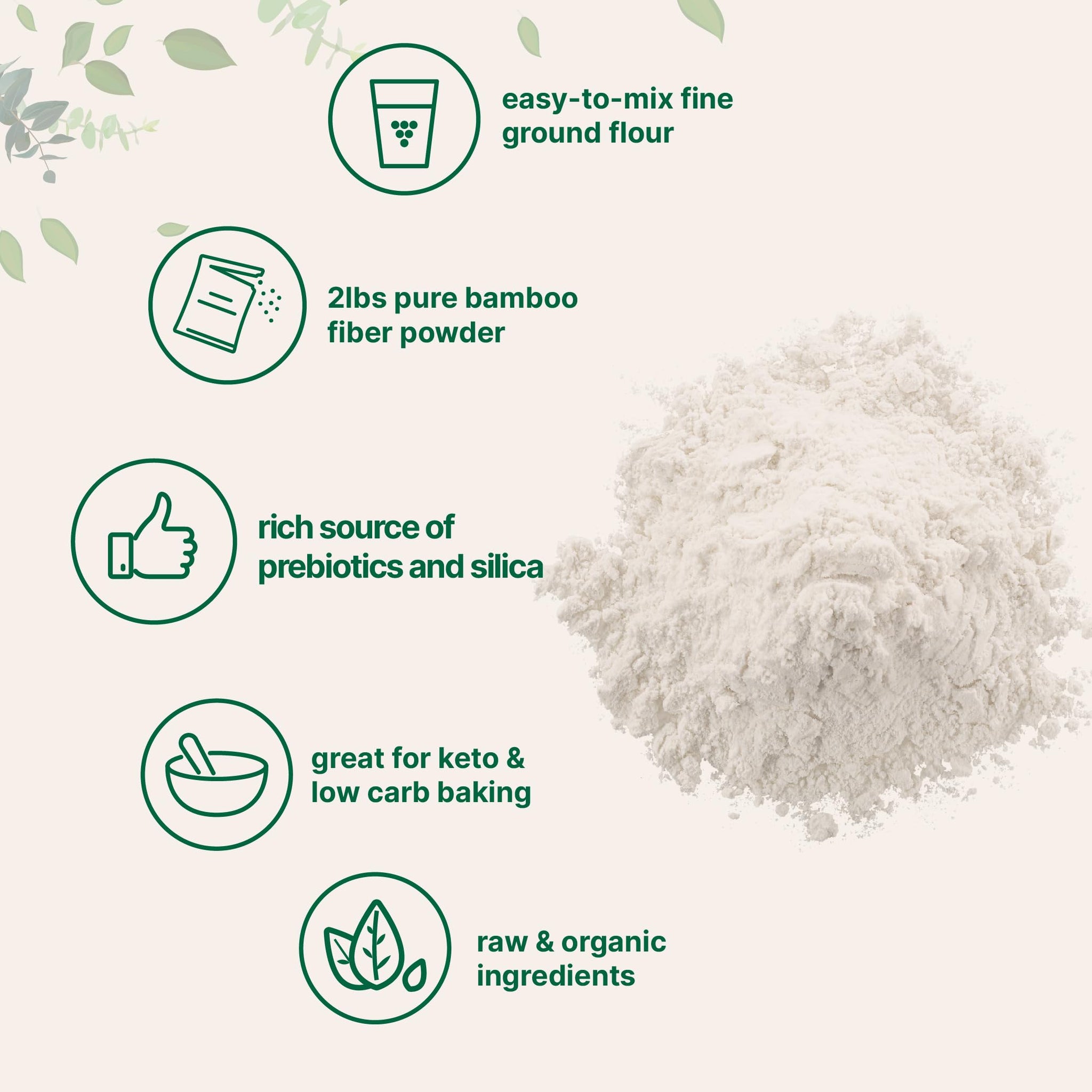 Organic Bamboo Fiber Powder, 2lbs | Keto Flour for Low-Carb Baking & Cooking | Low Calorie Flour | Rich in Silica, Prebiotics, & Minerals | Non-GMO