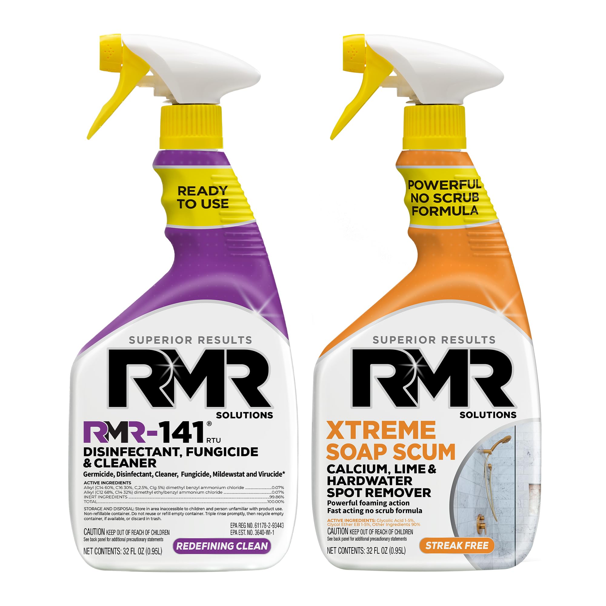 RMR Polish & Protect Bundle - Xtreme Soap Scum Remover + RMR-141 EPA Registered Mold & Mildew Spray, 2-Step Clean & Disinfect System for Buildup, Hard