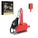 Joooones Mini Golf Brush with Nylon/Brass Bristles and Retractable Keychain - Pocket Brush Leave No Trace Clean Dual-Sided Brushes Easy to Carry(Red)