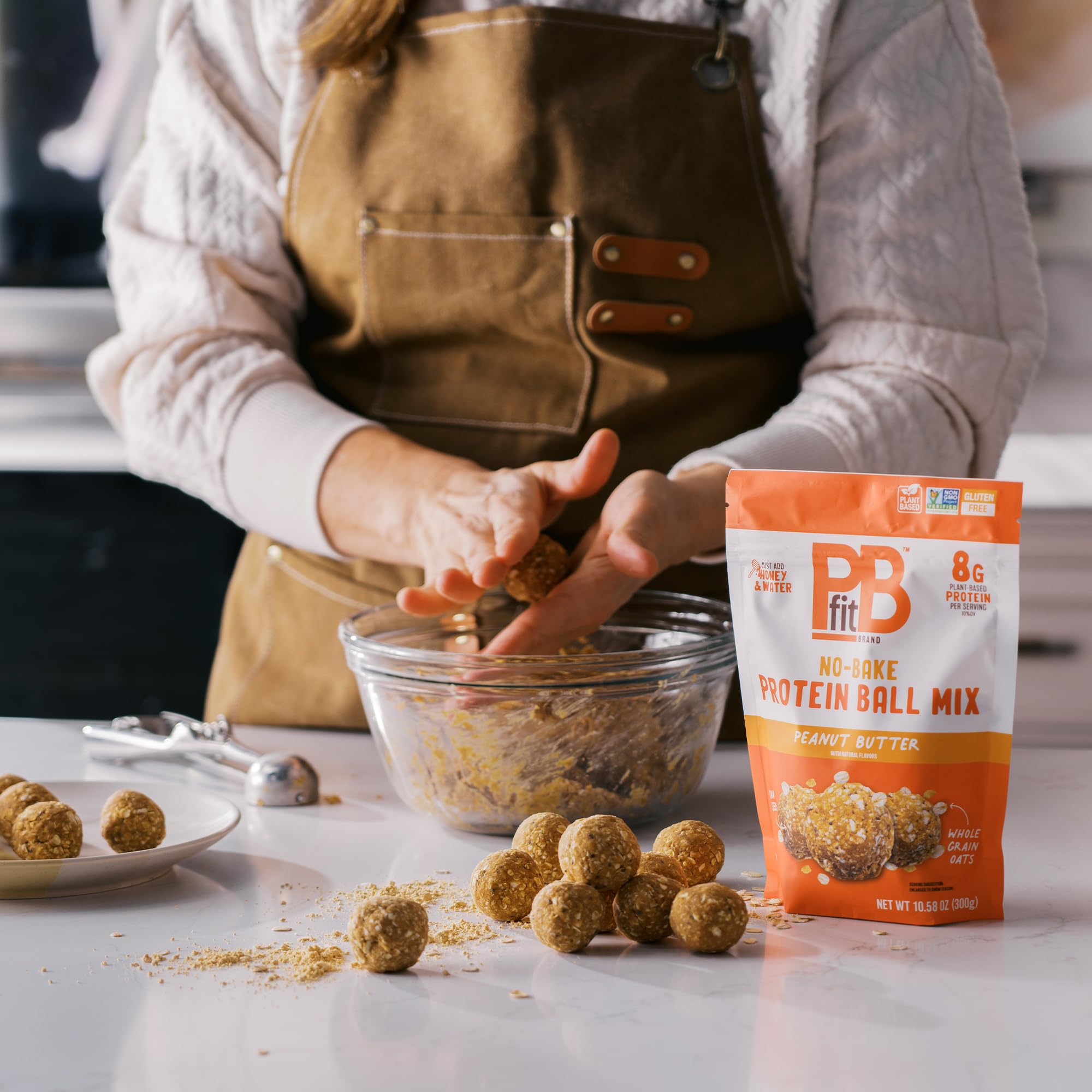 PBfit No Bake Peanut Butter Protein Ball Mix, 8g Protein, Made with Chia Seeds & Whole Grain Oats, Gluten Free, Vegan Snacks, 10.58 Oz Bag
