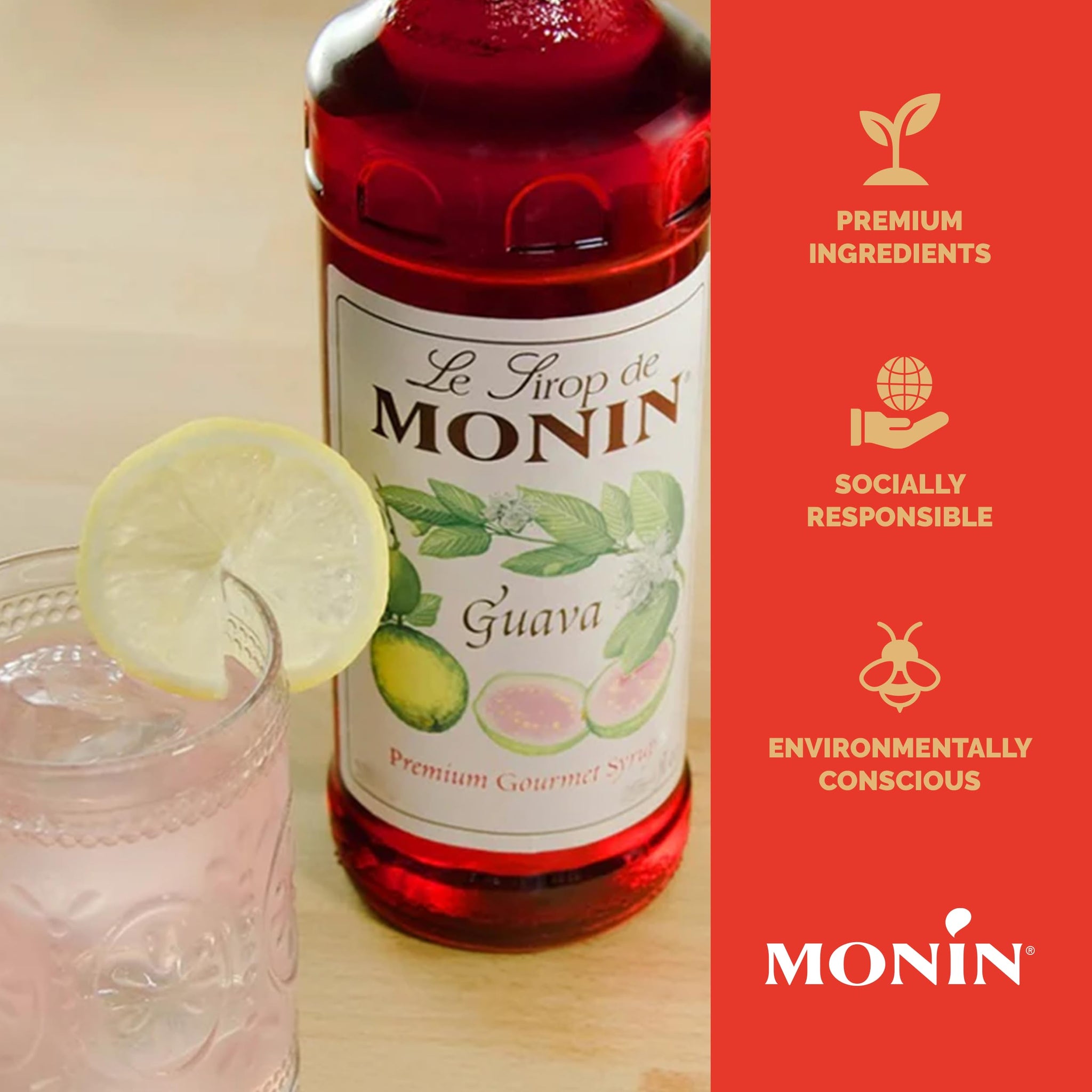 Monin Flavored Syrup, Guava, 33.8-Ounce Plastic Bottle (1 liter)