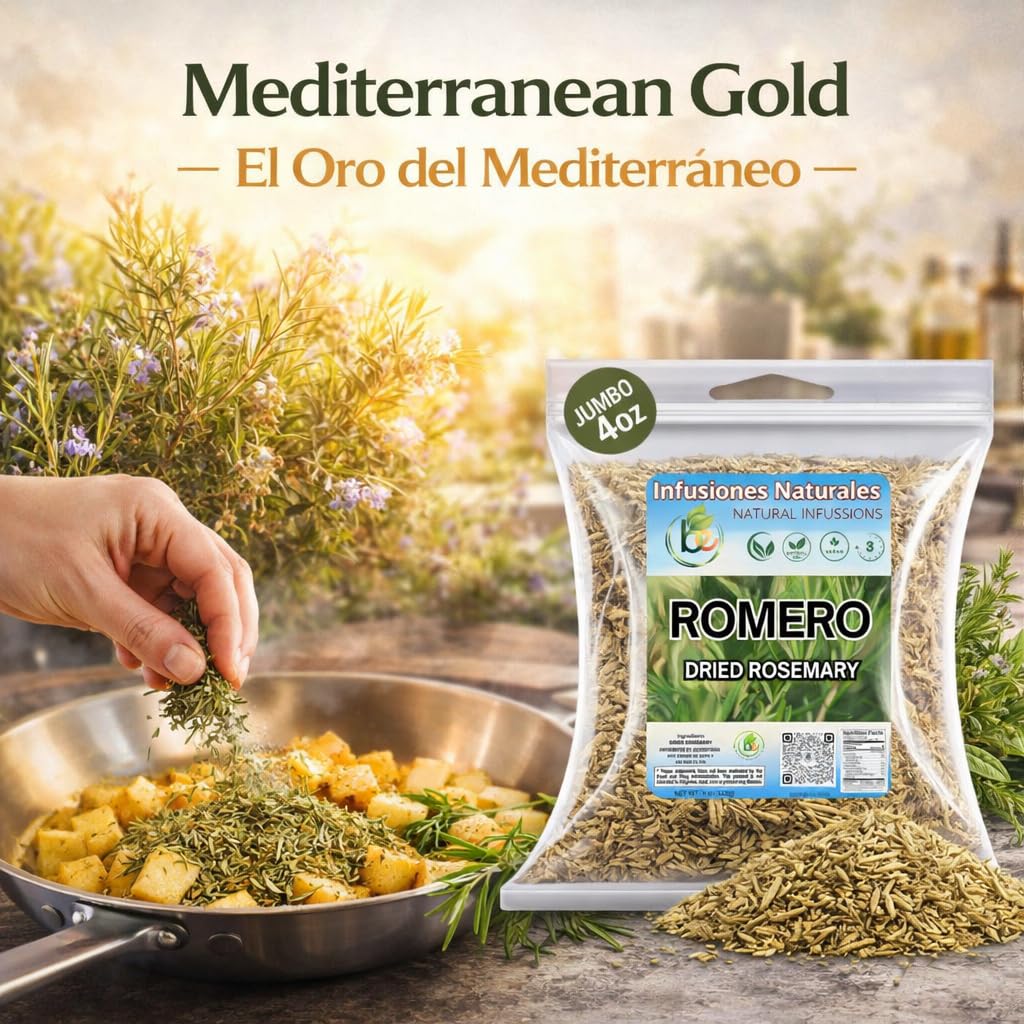 Romero - Dried Rosemary Leaves - 4 oz (113g) - Premium Whole Herbs for Cooking & Tea - All-Natural, Non-GMO, Gluten-Free - Hoja de Romero Deshidratada