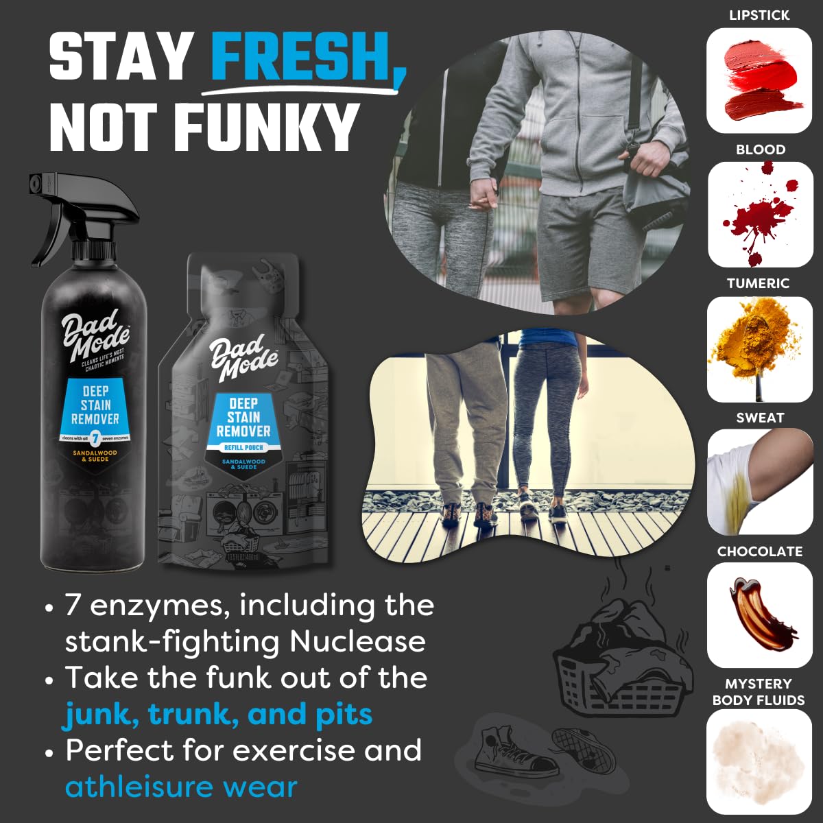 DadMode 7-Enzyme Deep Stain Remover - Heavy Duty Laundry Odor Eliminator for Extreme Clothing Messes Powered by Nuclease (DNAse) - 16oz Refillable