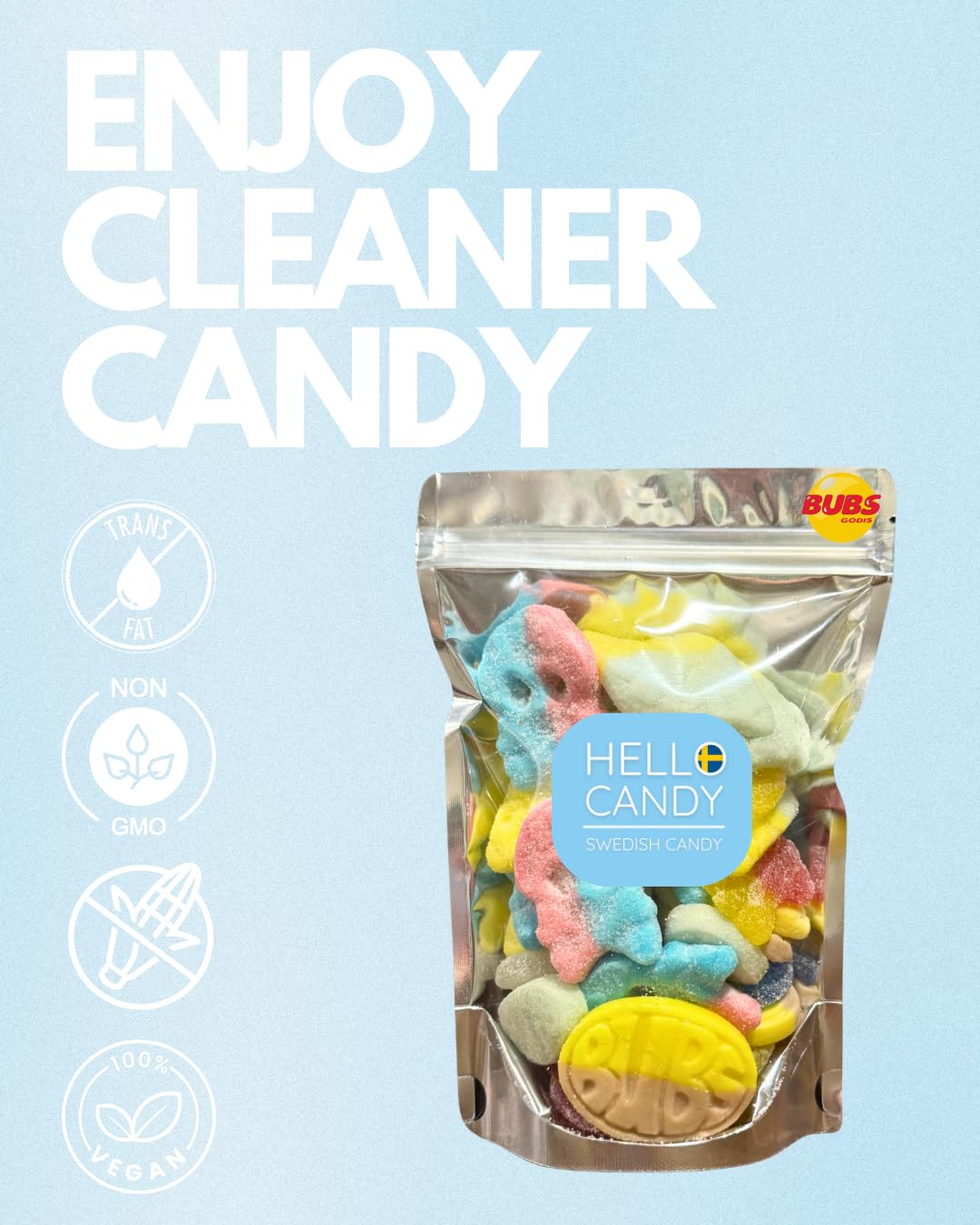 HELLO CANDY Swedish BUBS Candy MIX #1, Assorted Sweet & Sour Flavors, 0.5 lb Bag - Soft Fruit Chews, Scandinavian Sweets for Kids & Adults