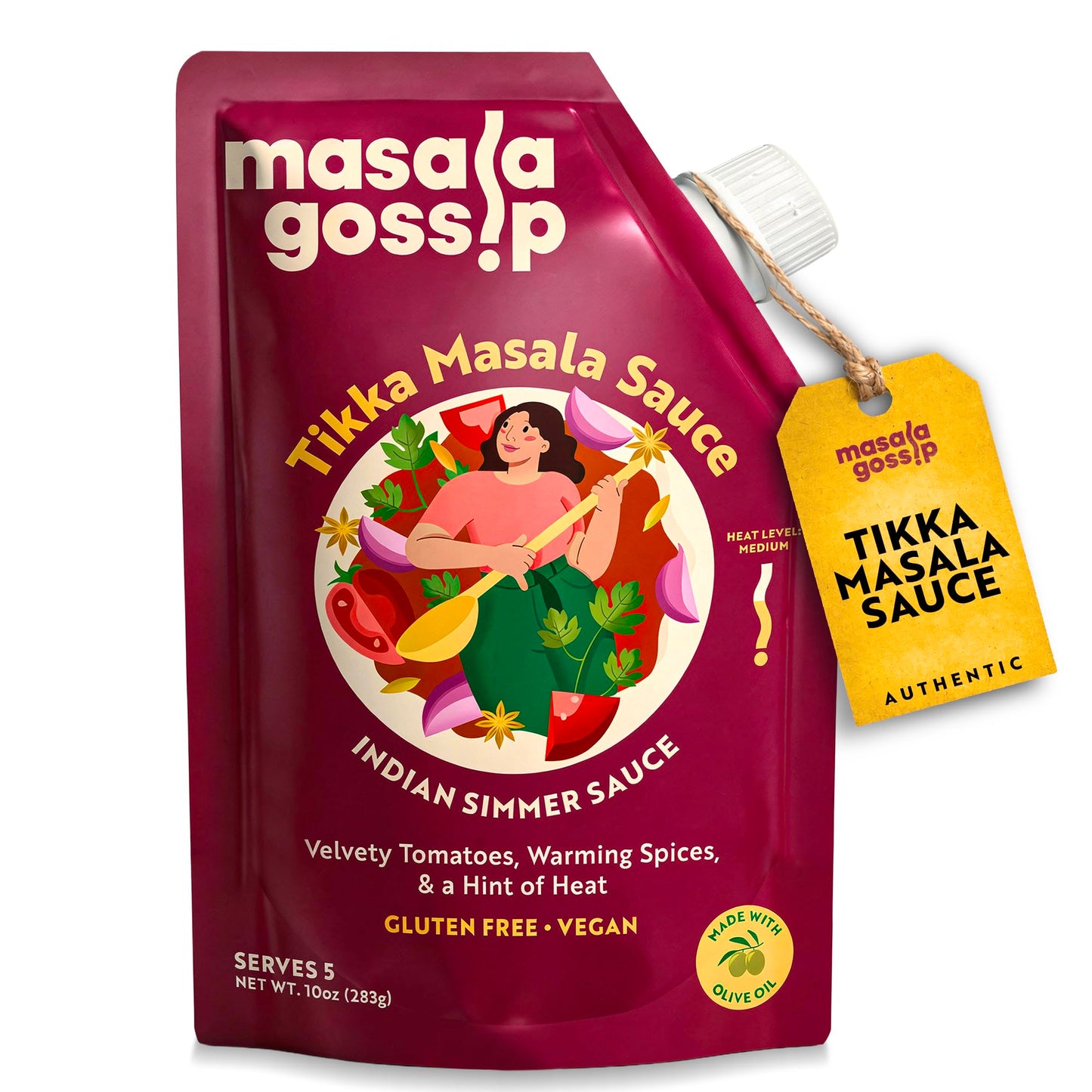 Masala Gossip Tikka Masala Simmer Sauce 10 oz - Authentic Curry Sauce - Plant-Based, Gluten-Free, Seed Oil Free, No Artificial Preservatives - 10 oz