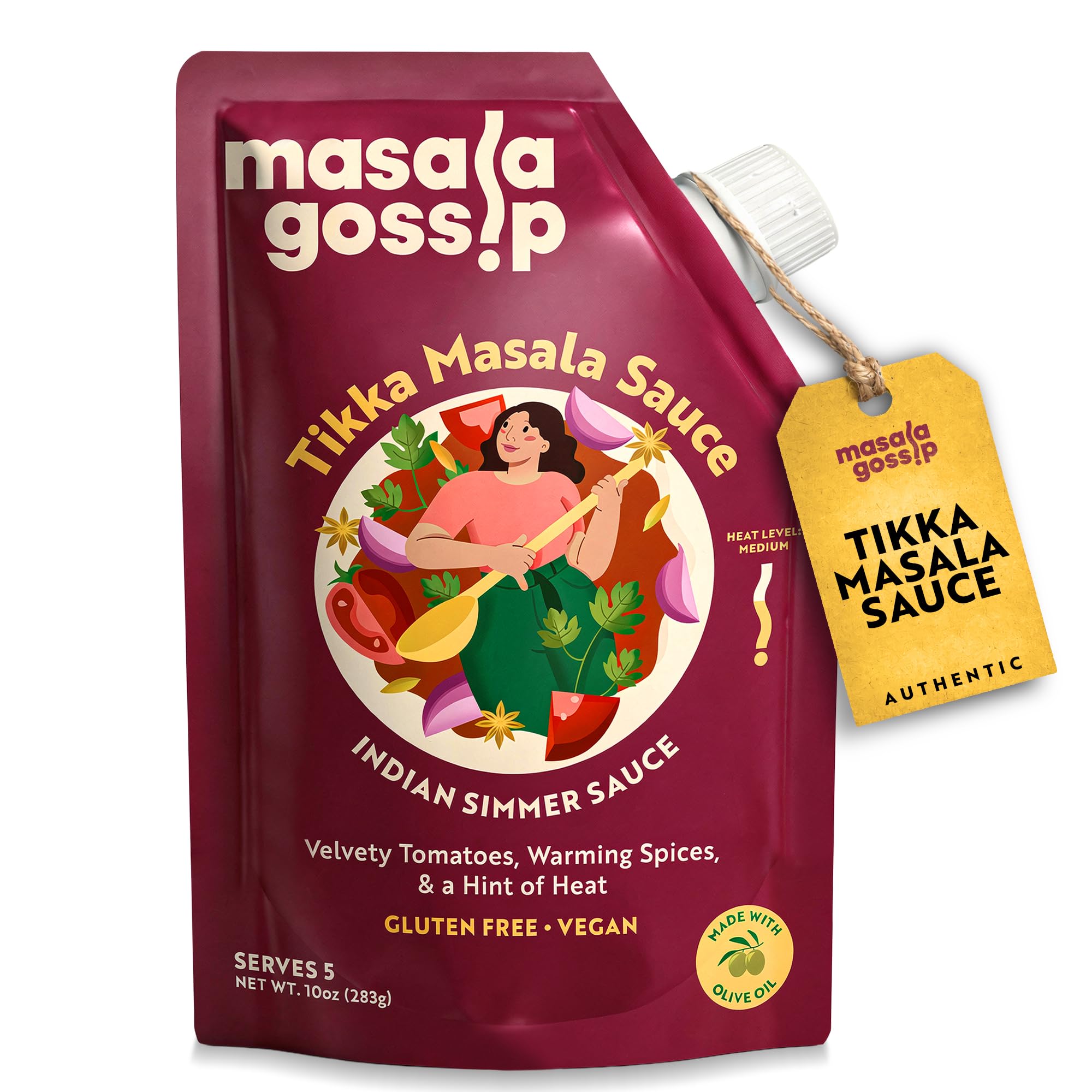 Masala Gossip Tikka Masala Simmer Sauce 10 oz - Authentic Curry Sauce - Plant-Based, Gluten-Free, Seed Oil Free, No Artificial Preservatives - 10 oz