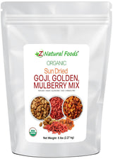 Sun Dried Organic 3 Berry Mix - Goji Berries, Golden Berry White Mulberry - Unsweetened No Sugar Added - Three Delicious Exotic Superfoods For Snacks
