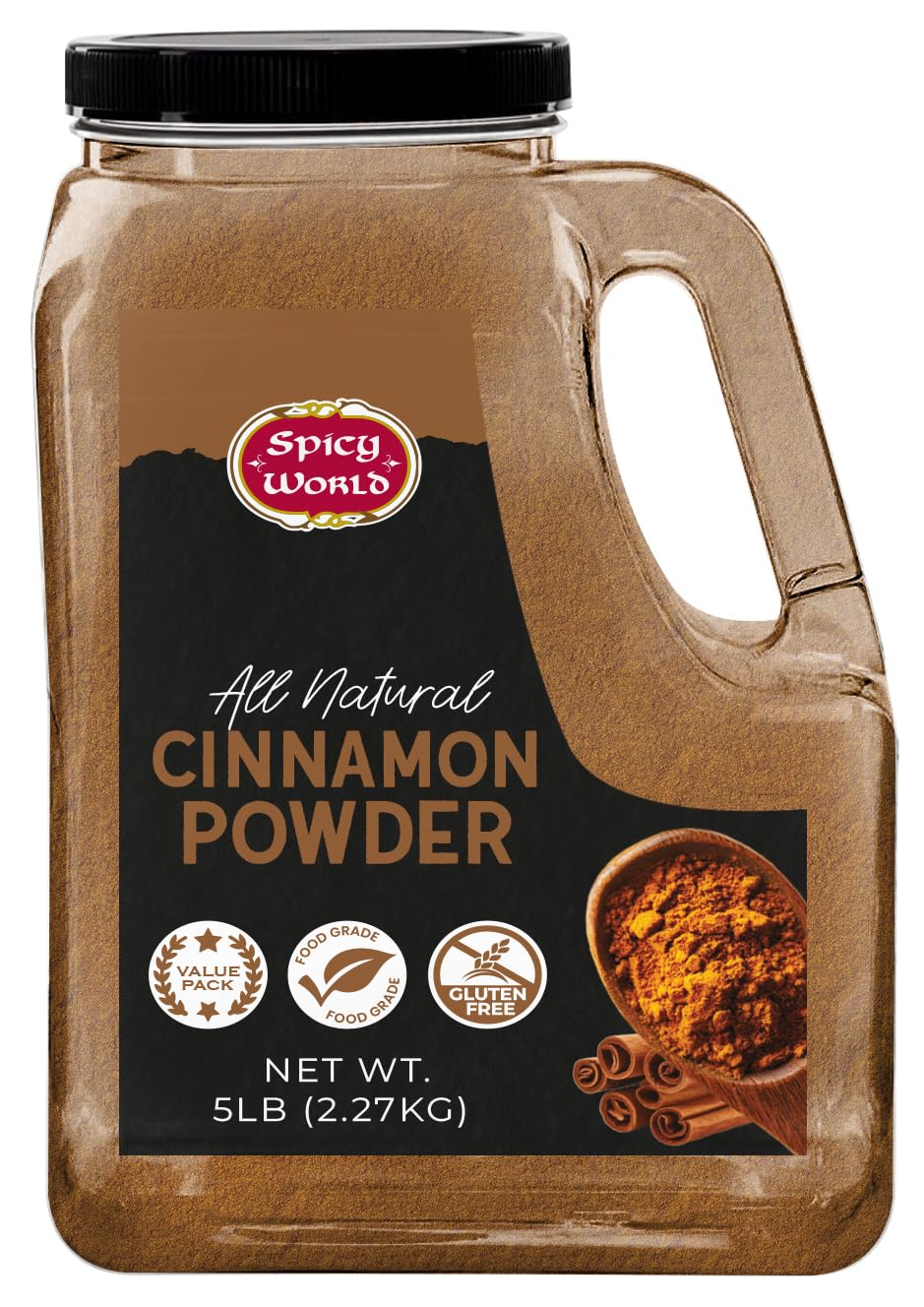 Spicy World Cinnamon Powder 5 LB Jar - Lab Tested for Lead - Ground Cassia Cinnamon Bulk, Great Authentic Spice for Coffee, Tea, Baking & Oatmeal