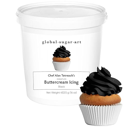 Black Buttercream Frosting for Cake Decorating - Firm Icing for Cakes & Cupcakes, 16 Ounce Tub by Global Sugar Art/Chef Alan Tetreault (Midnight