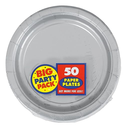 Silver Round Paper Plates - 6.75" (50 Pc) - Sturdy & Eco-Friendly Party Essentials - Perfect for Celebrations & Events