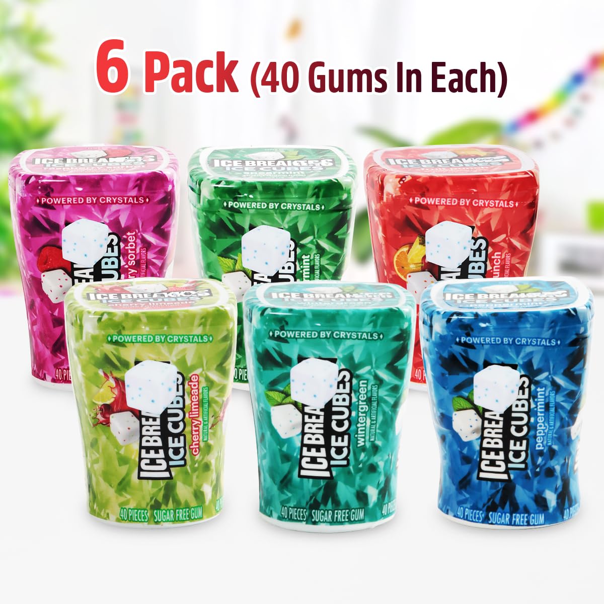IceCubes Variety Pack - Sugar Free Refreshingly Cool IceCubes Gum of Peppermint, Bubble Breeze, Spearmint, Cherry Limeade, Mint Crystal, and Fruit