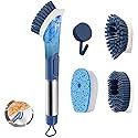 Neilgo 3-IN-1 Soap Dispensing Dish Brush Kitchen Scrub Brush Automatic Liquid Addition Brush Soap Control Dishwand Brush with Handle (Blue)