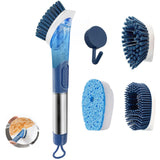 Neilgo 3-IN-1 Soap Dispensing Dish Brush Kitchen Scrub Brush Automatic Liquid Addition Brush Soap Control Dishwand Brush with Handle (Blue)