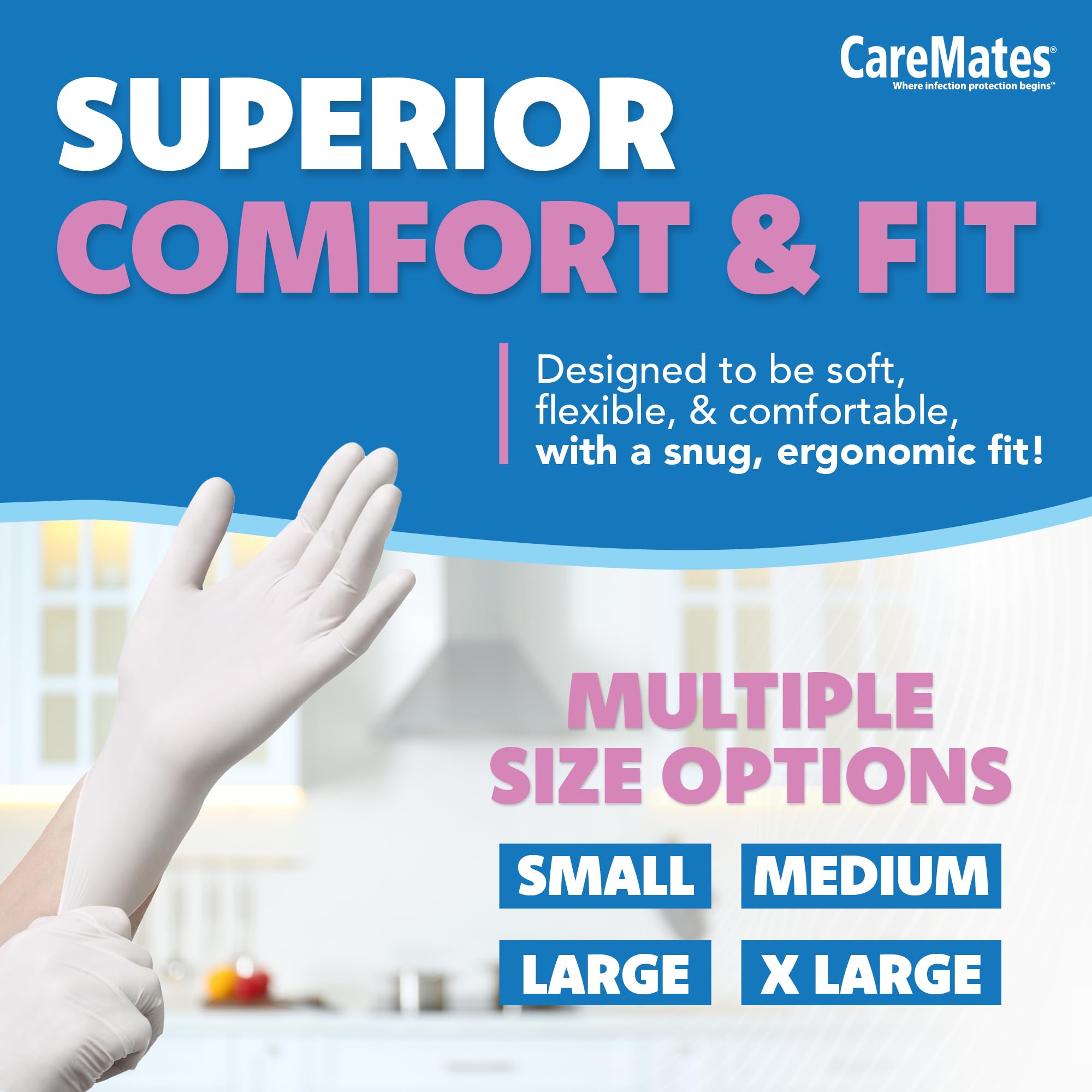 CareMates Vytrile Medical Exam Gloves, Latex Free Rubber, Powder Free, Extra Strong, 4 Mil Thick, Certified for Home Infusion, First Aid, Food Safe