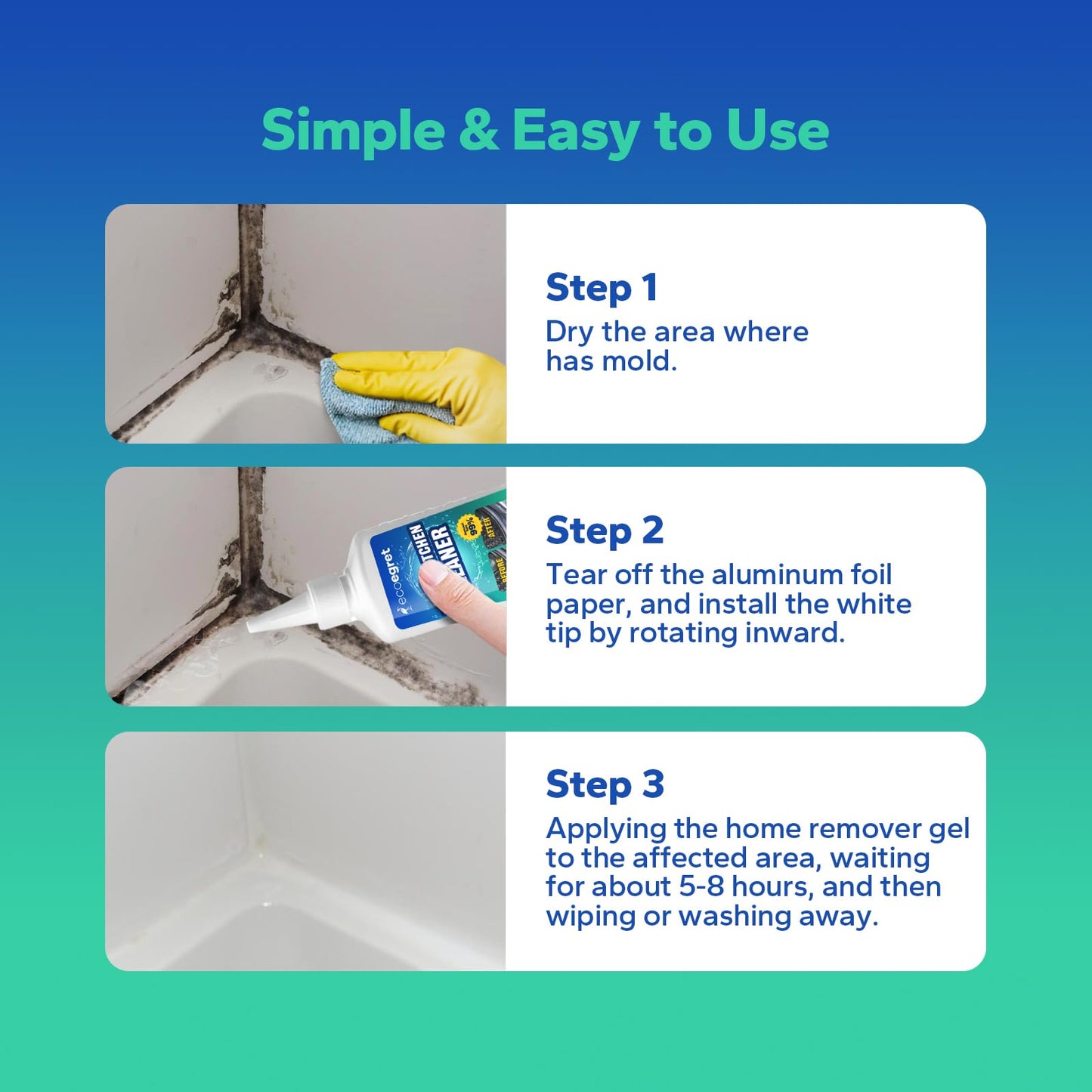 EcoEgret Mold Stain Remover Gel (5 Fl Oz), Multifunctional Mold Stain Remover, Heavy Duty Stain Gel Cleaner for Front Loader Washing Machine Seal