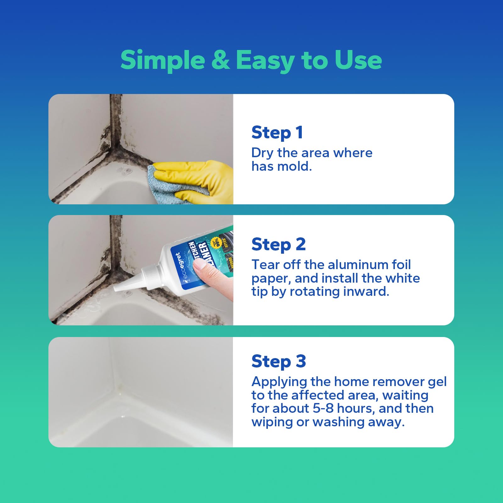 EcoEgret Mold Stain Remover Gel (5 Fl Oz), Multifunctional Mold Stain Remover, Heavy Duty Stain Gel Cleaner for Front Loader Washing Machine Seal