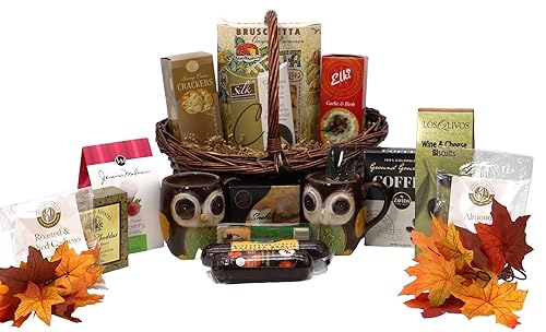 Gift Basket Village: Fall Harvest Delight - Mugs, Cookies, Crackers, Cheese, Nuts, Sausages & Coffee