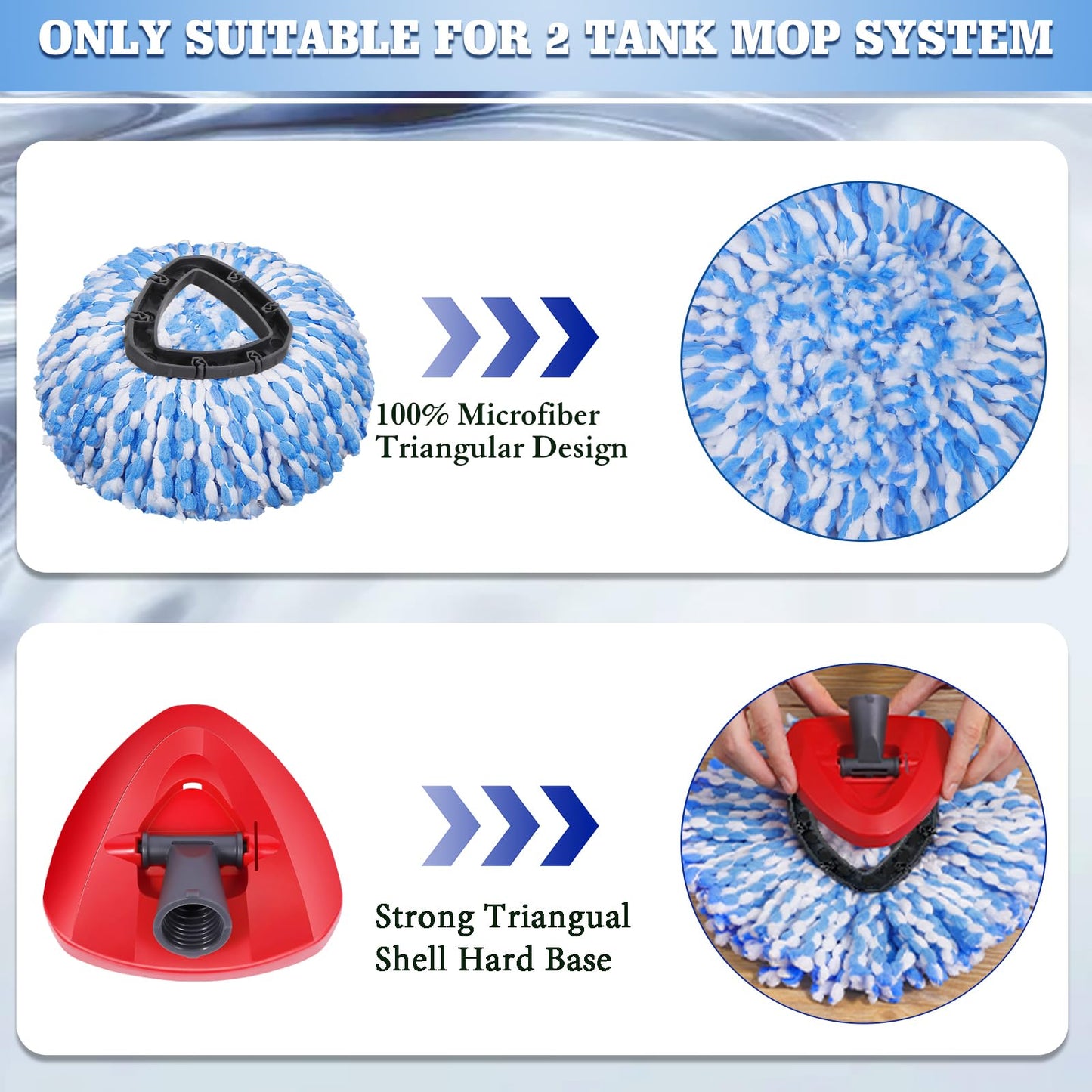 Wa.IE Jiemi 6 Pack Mop Replacement Heads Compatible with Ocedar RinseClean 2-Tank System - Includes 1 Mop Base,6 Microfiber Mop Refills, Easy Cleaning