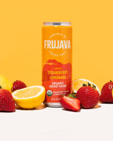 Frujava Organic Energy Drink, Sunrise Strawberry Lemonade, 80mg Natural Caffeine, 3g Prebiotic Fiber, 12oz Can, Powered by Coffee Fruit, Organic, Low